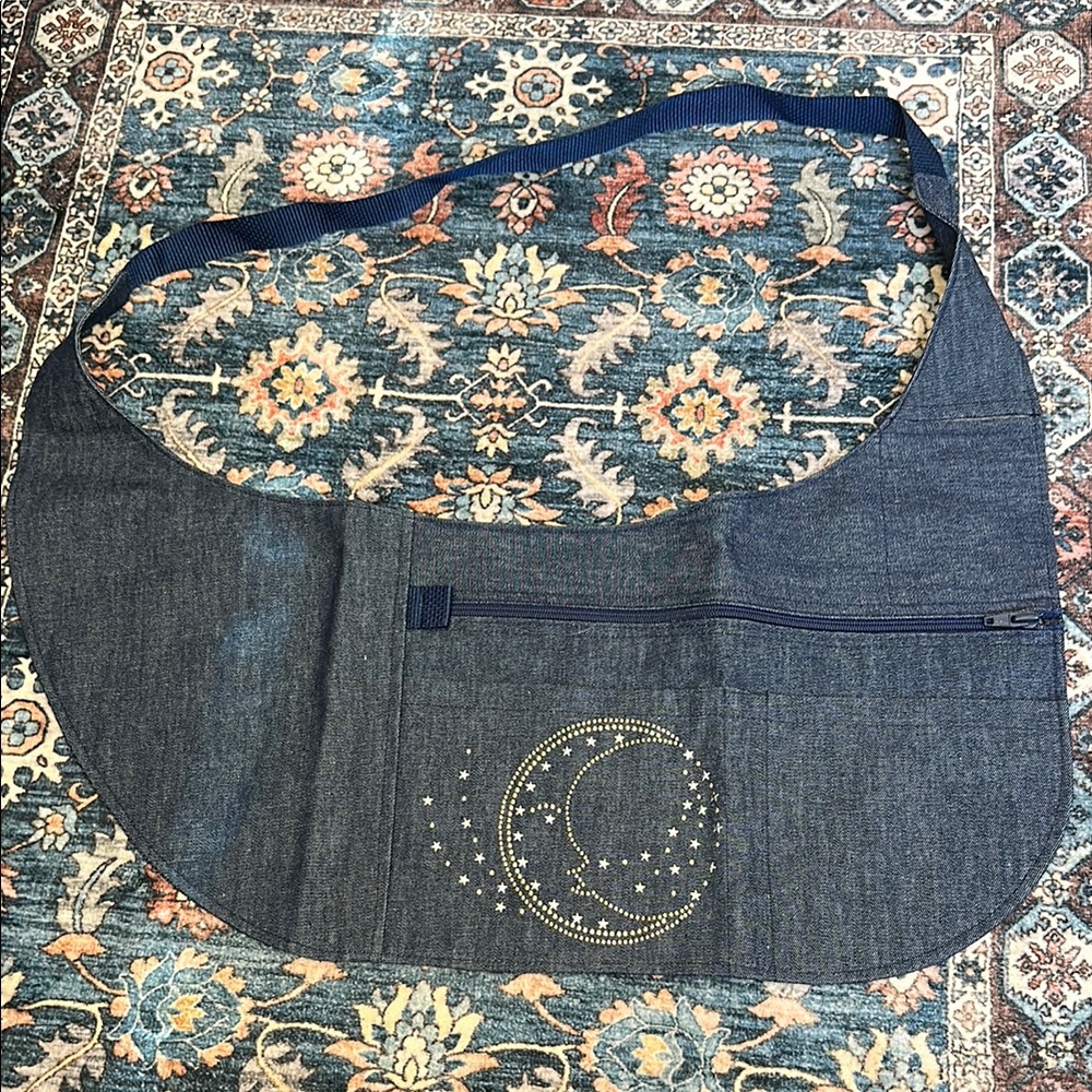 Denim Over the Shoulder Bag with Moon and Stars Design